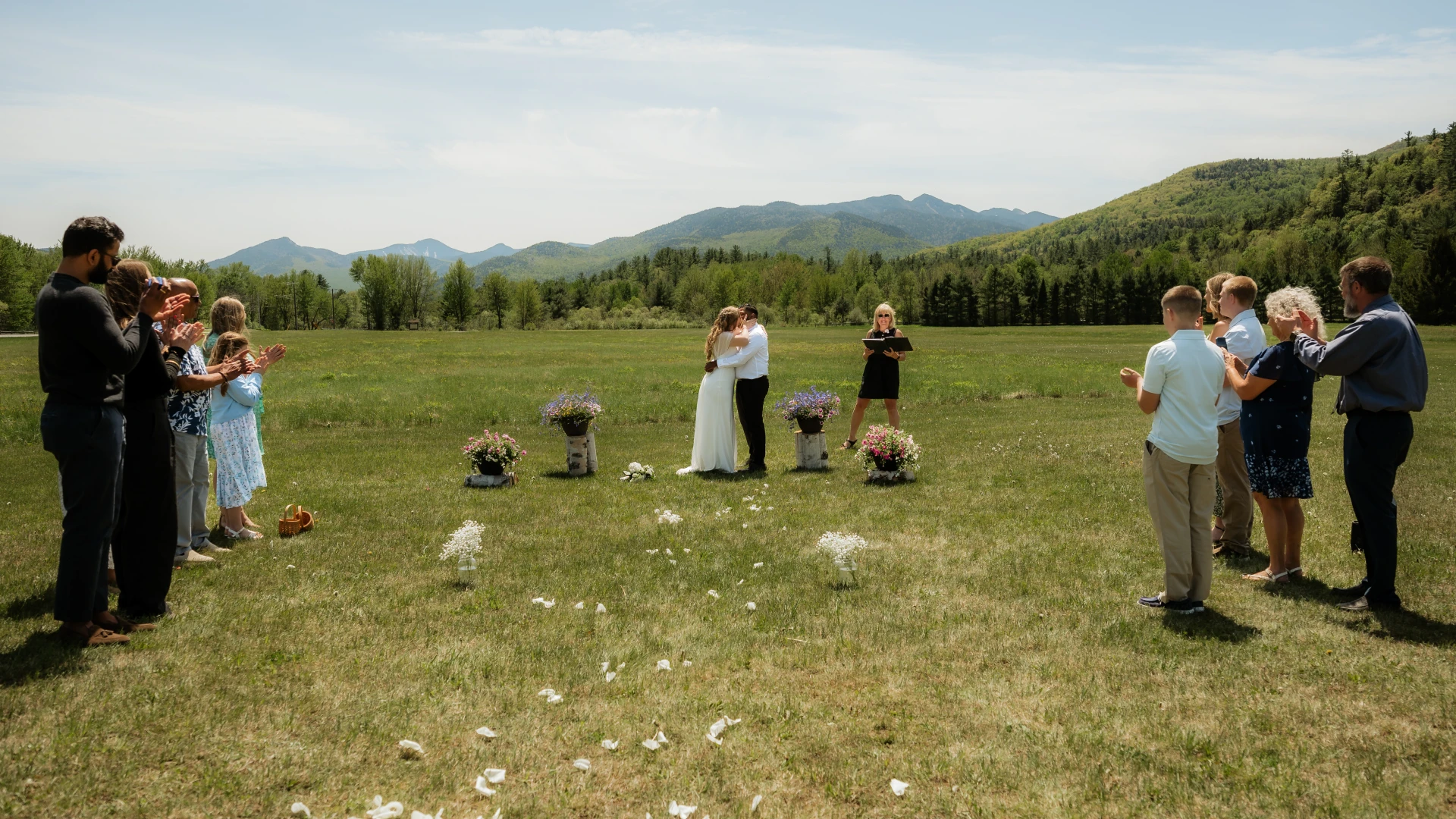 An elopement with small gathering at Marcy Field in Keene