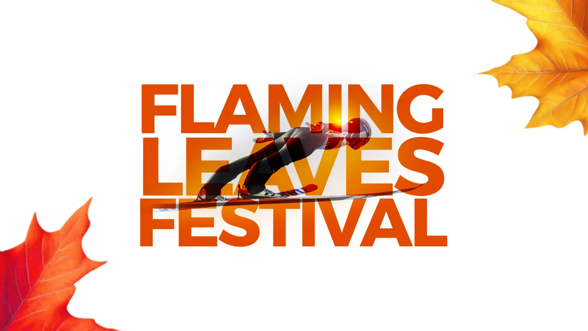 Flaming Leaves Festival header with ski jumper flying through text