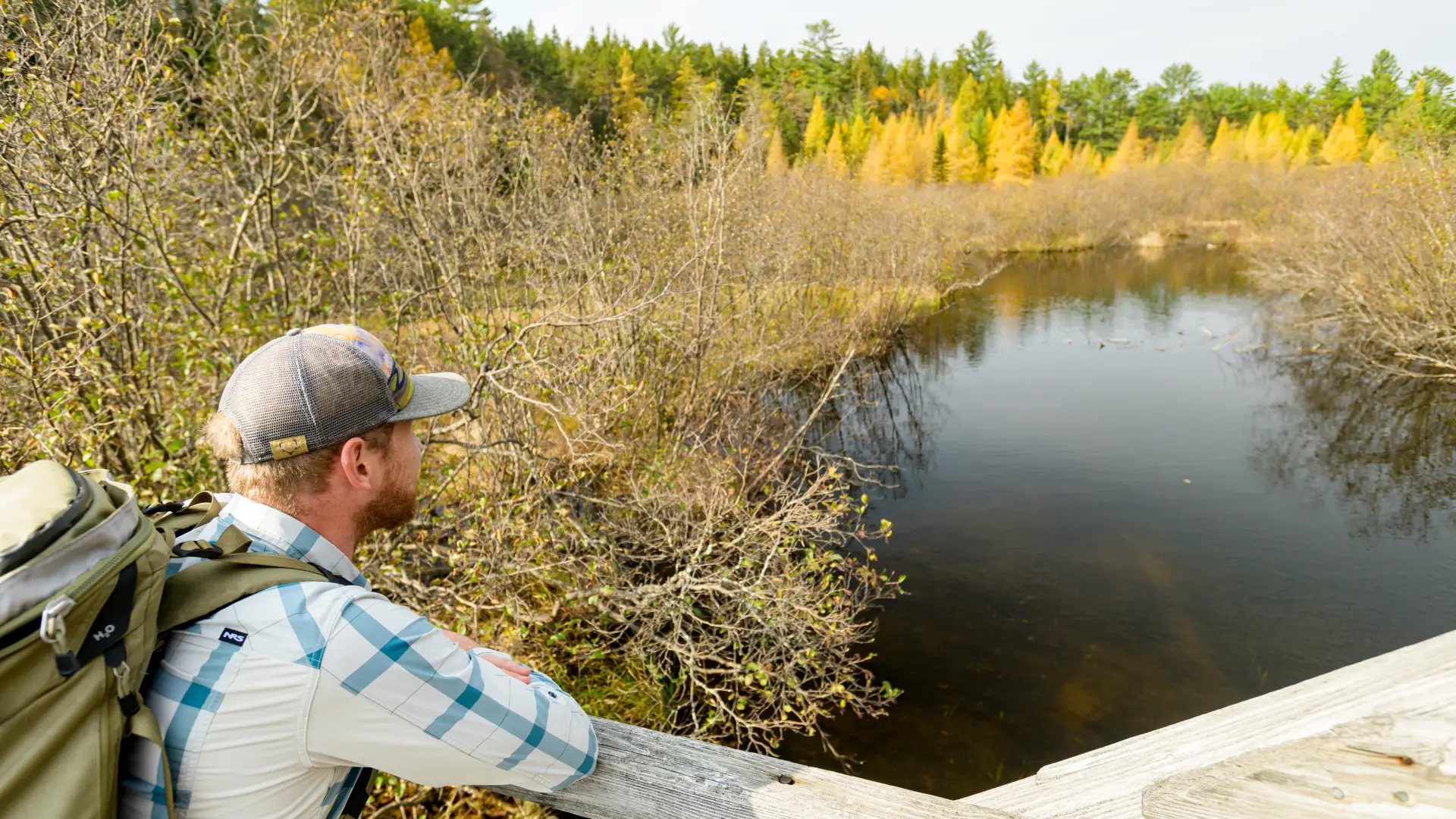 Hiker looking at waterway