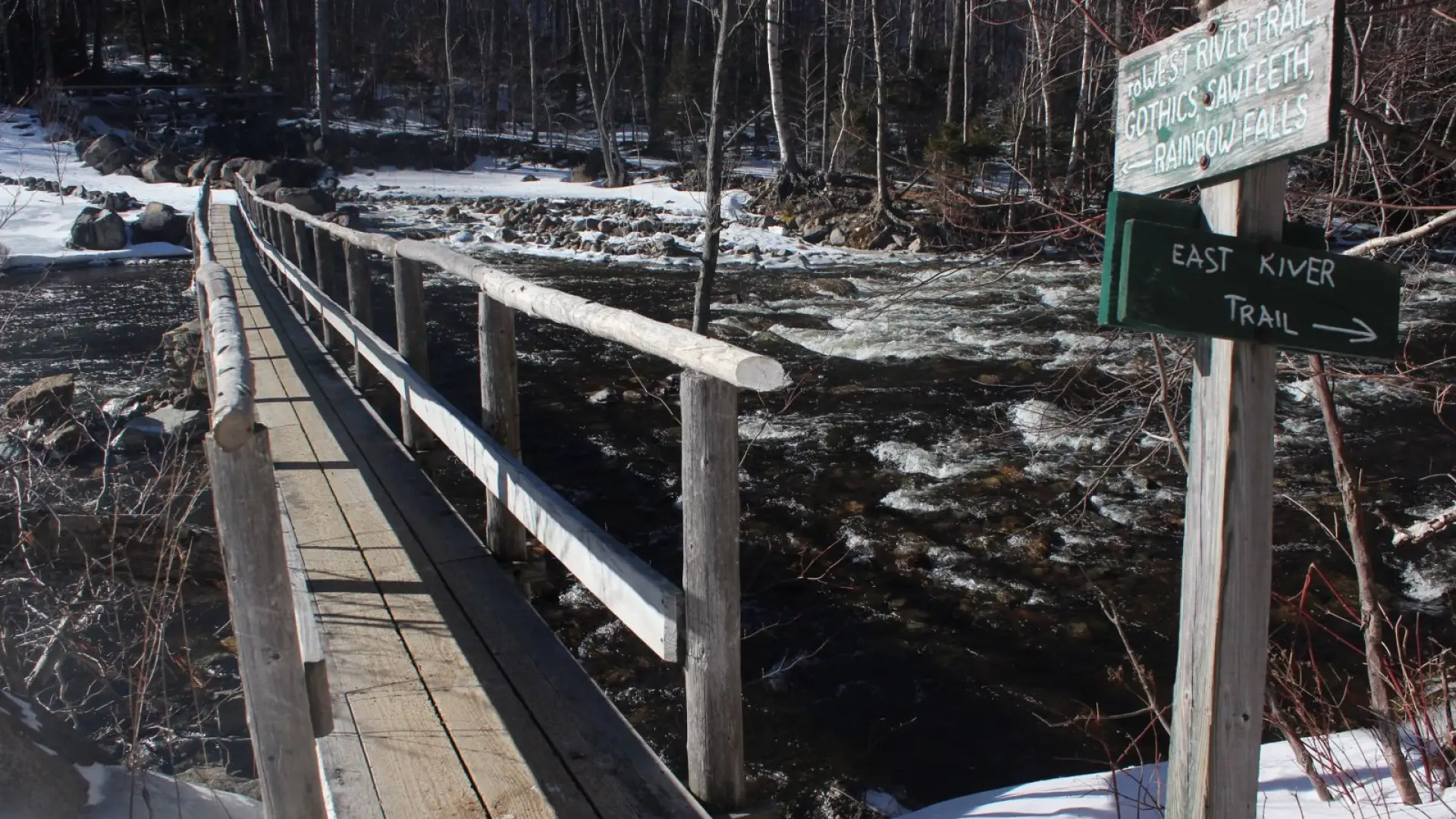 The bridge across Lower Ausable Lake's outlet.