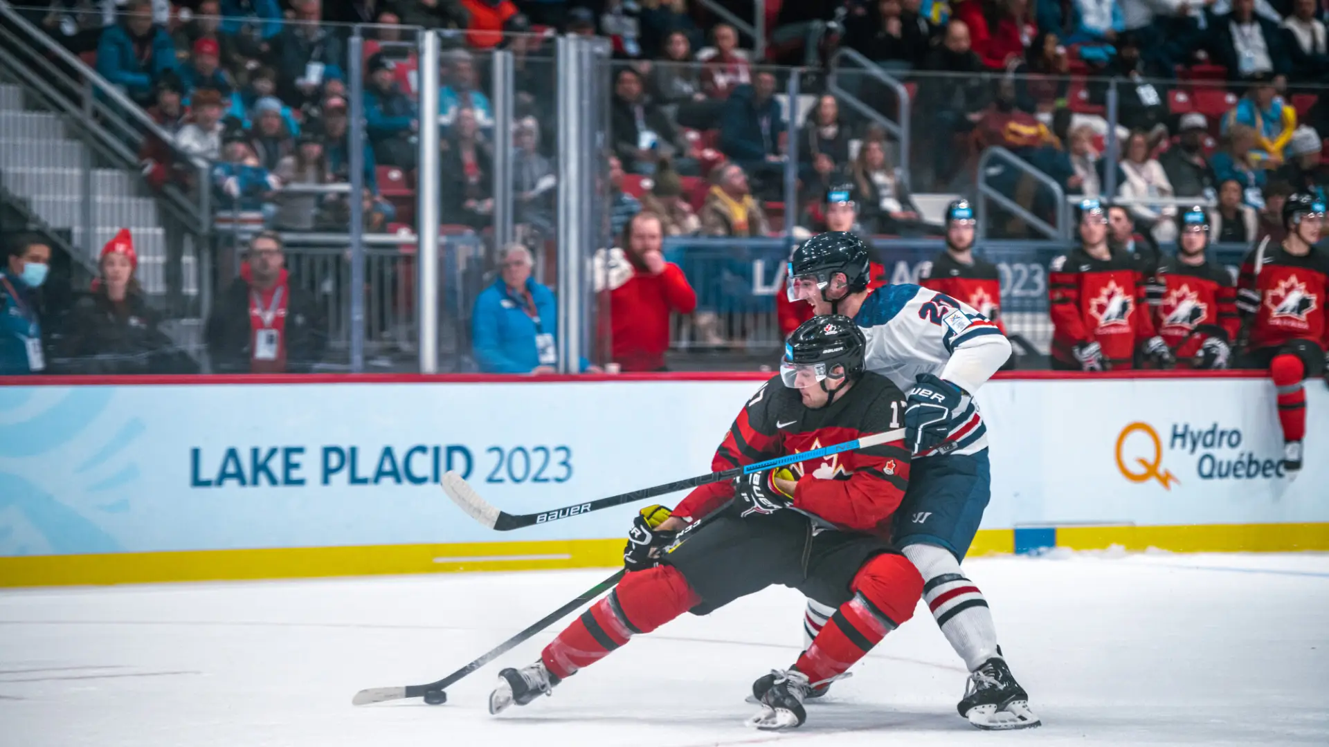A hockey game at the Olympic Center.