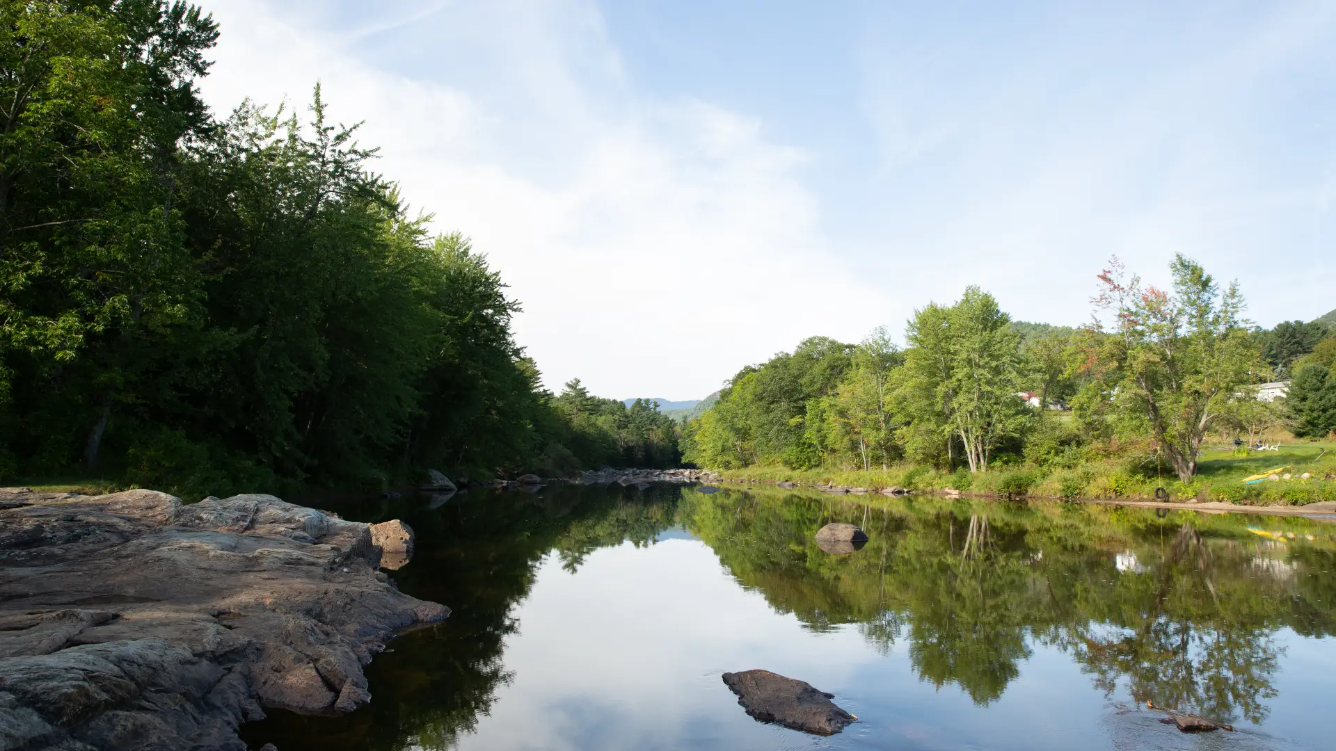 Upstream of Jay Rocks, the Ausable River deepens for more swimming.