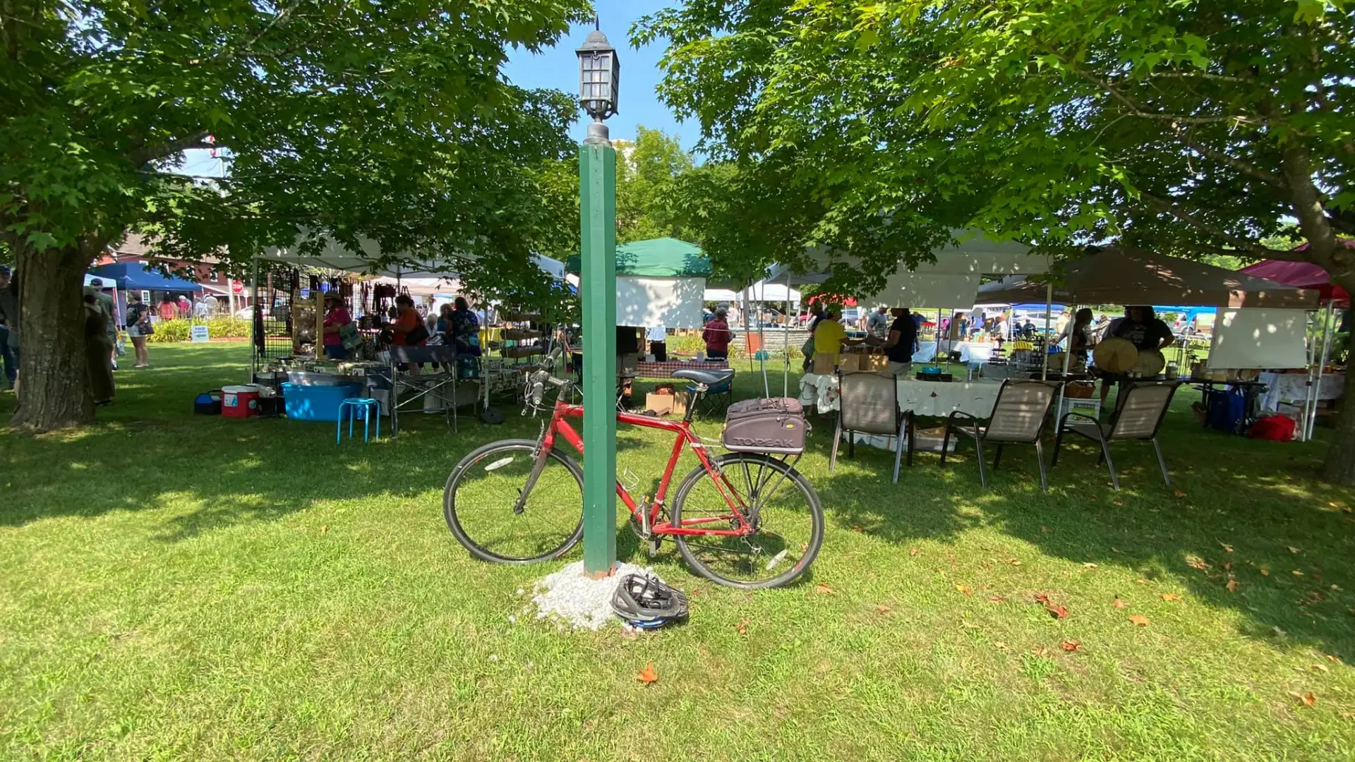 Bike leaning against lamp post at Jay Day Celebration
