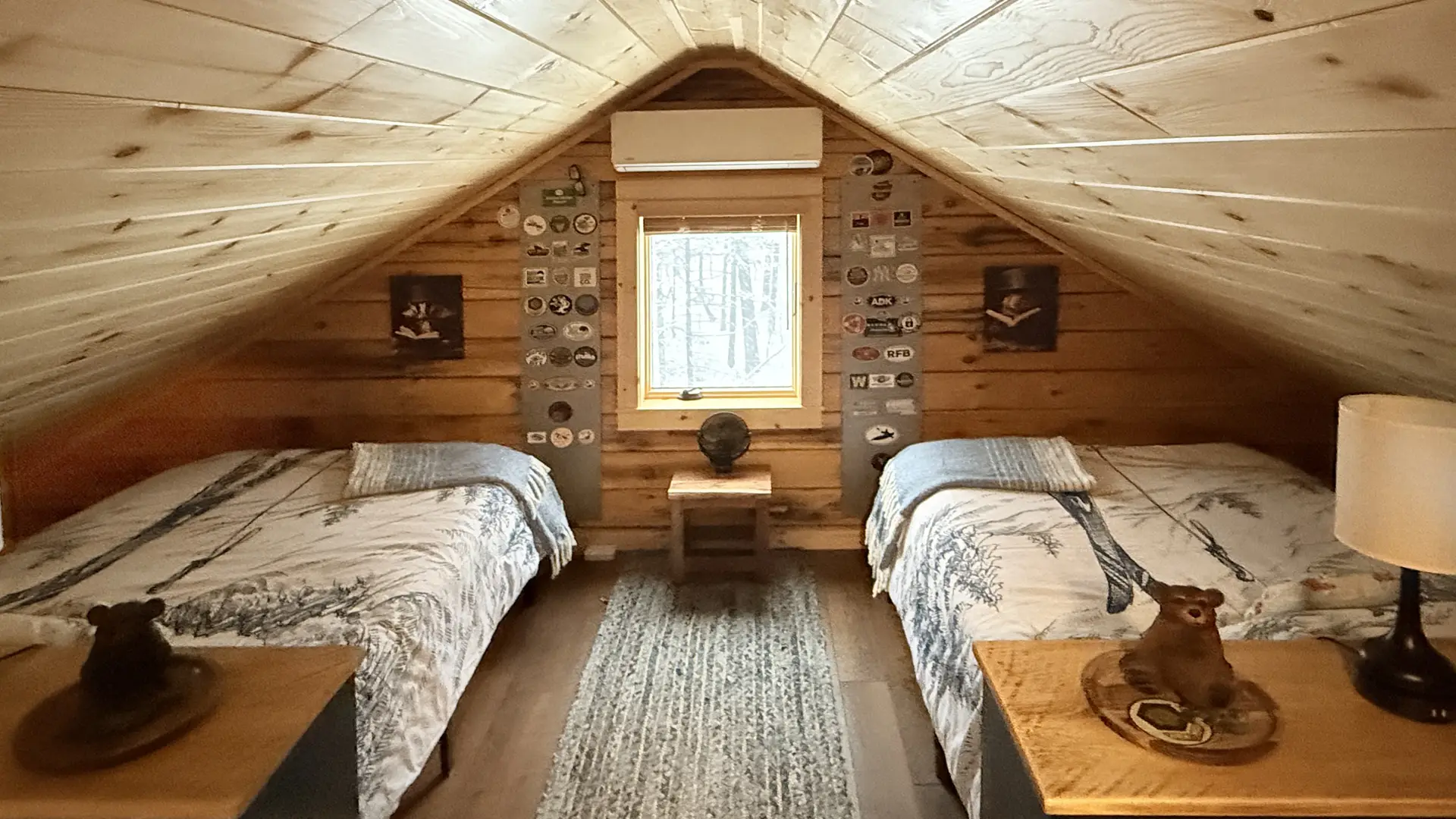 A loft space with two twin beds