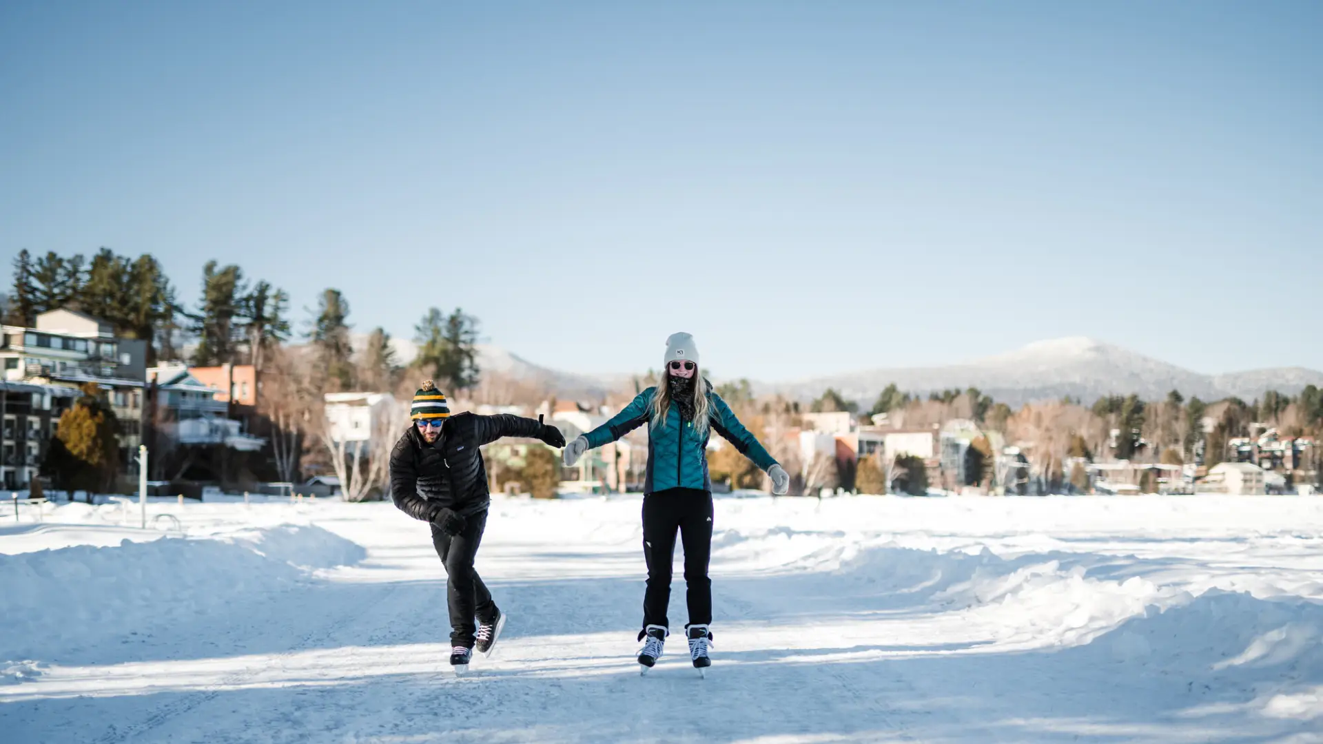 Two skaters on Mirror Lake