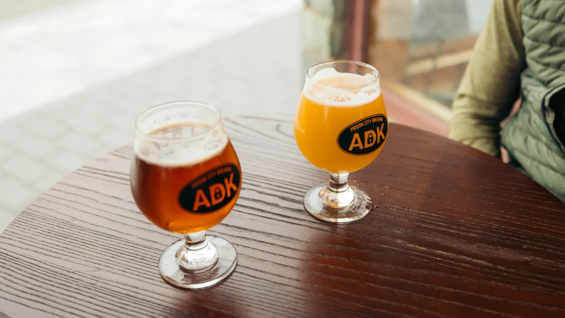 Two Adirondack beers at a brewery.