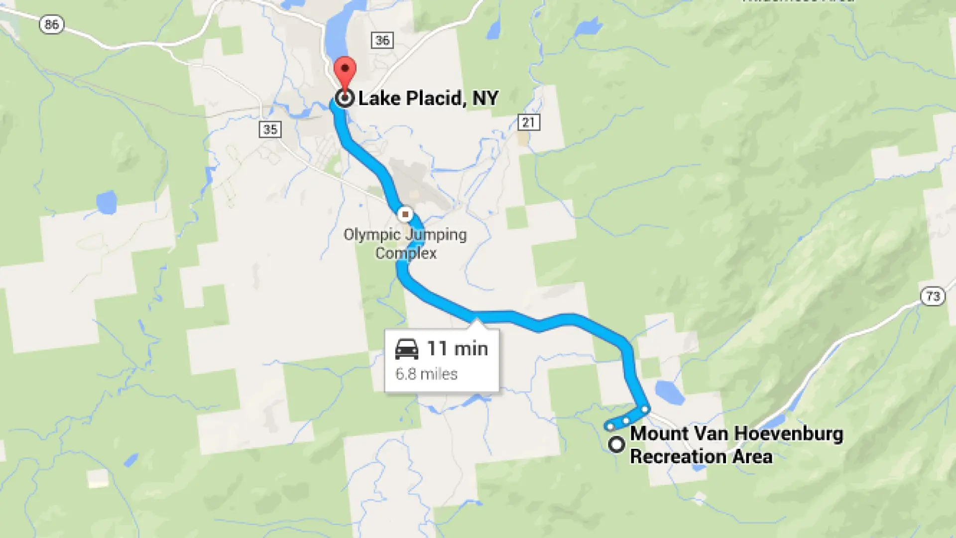 Lake Placid to the Mount VanHoevenberg Sports Complex