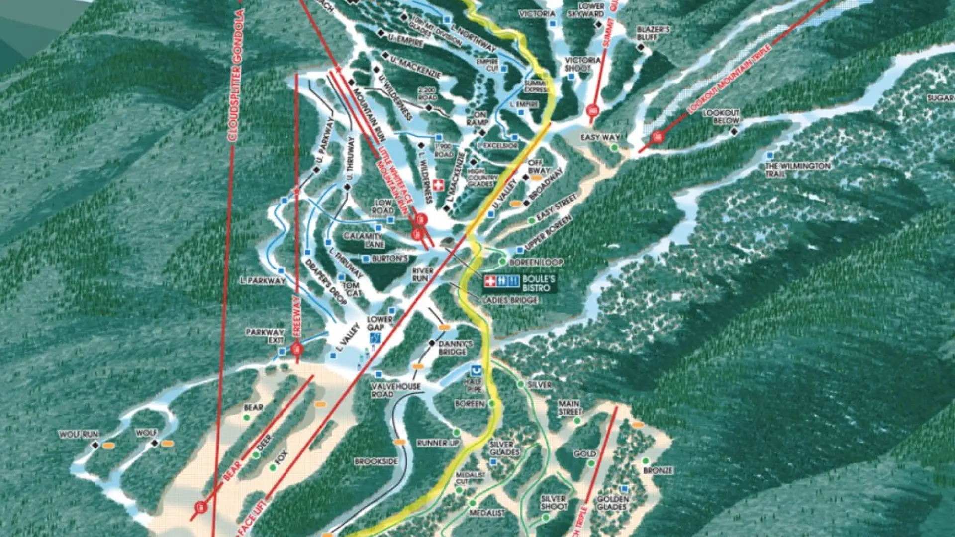 First Tracks program, trails skied in yellow