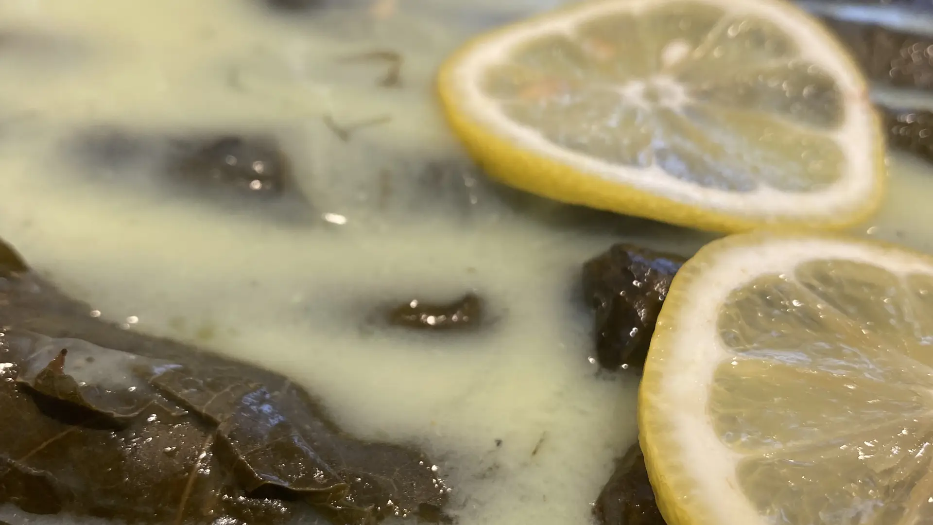 Warm Stuffed Grape Leaves with Egg Lemon Broth
