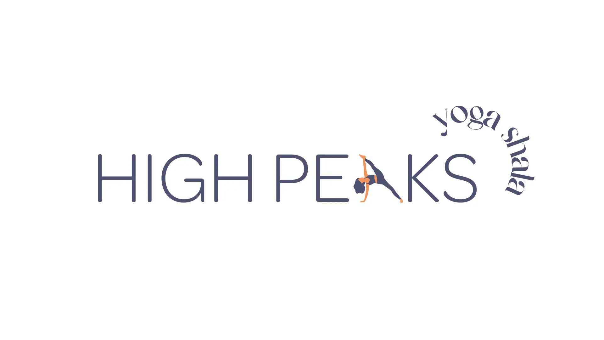 Logo for High Peaks Yoga Shala where the A in Peaks is a person in a yoga pose