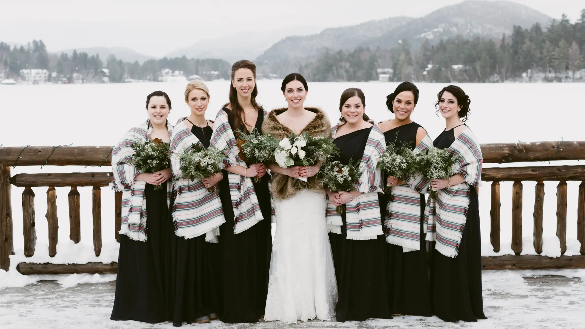 A bride and her ladies donning furs