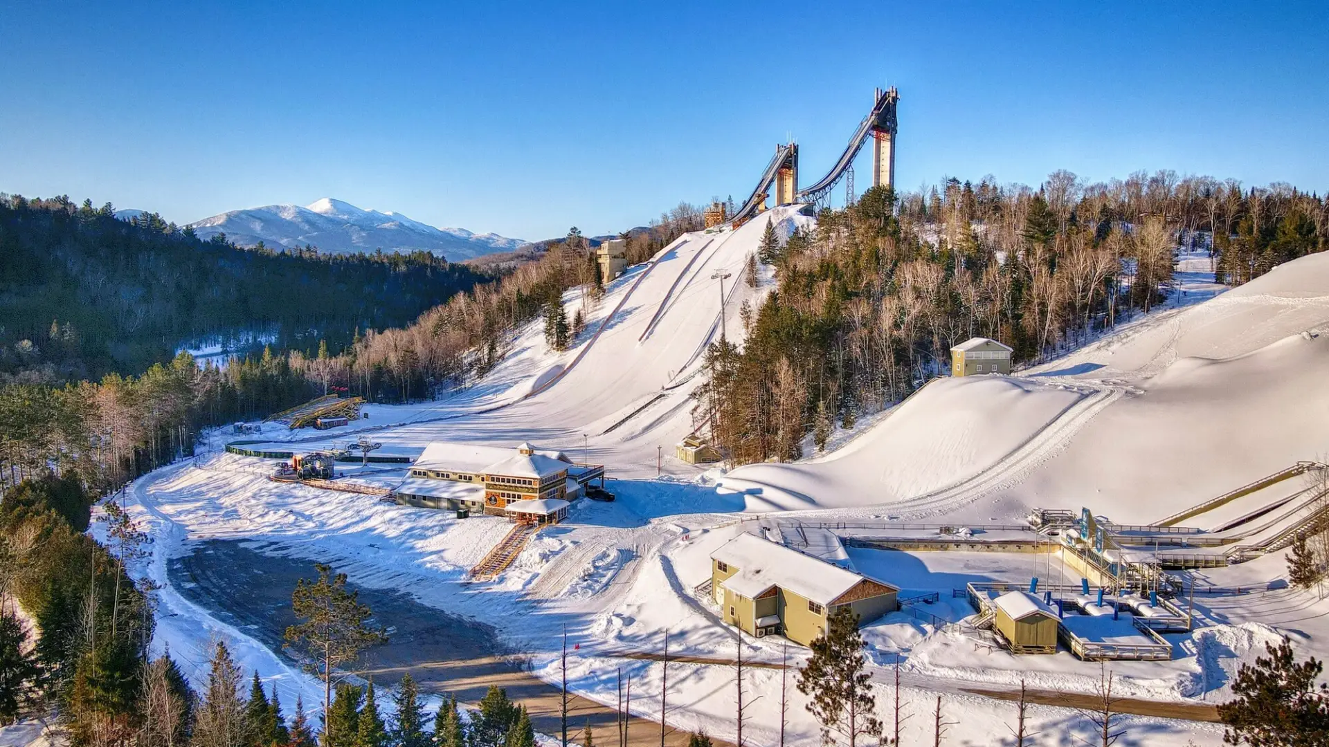 The Olympic Ski Jumps in winter.