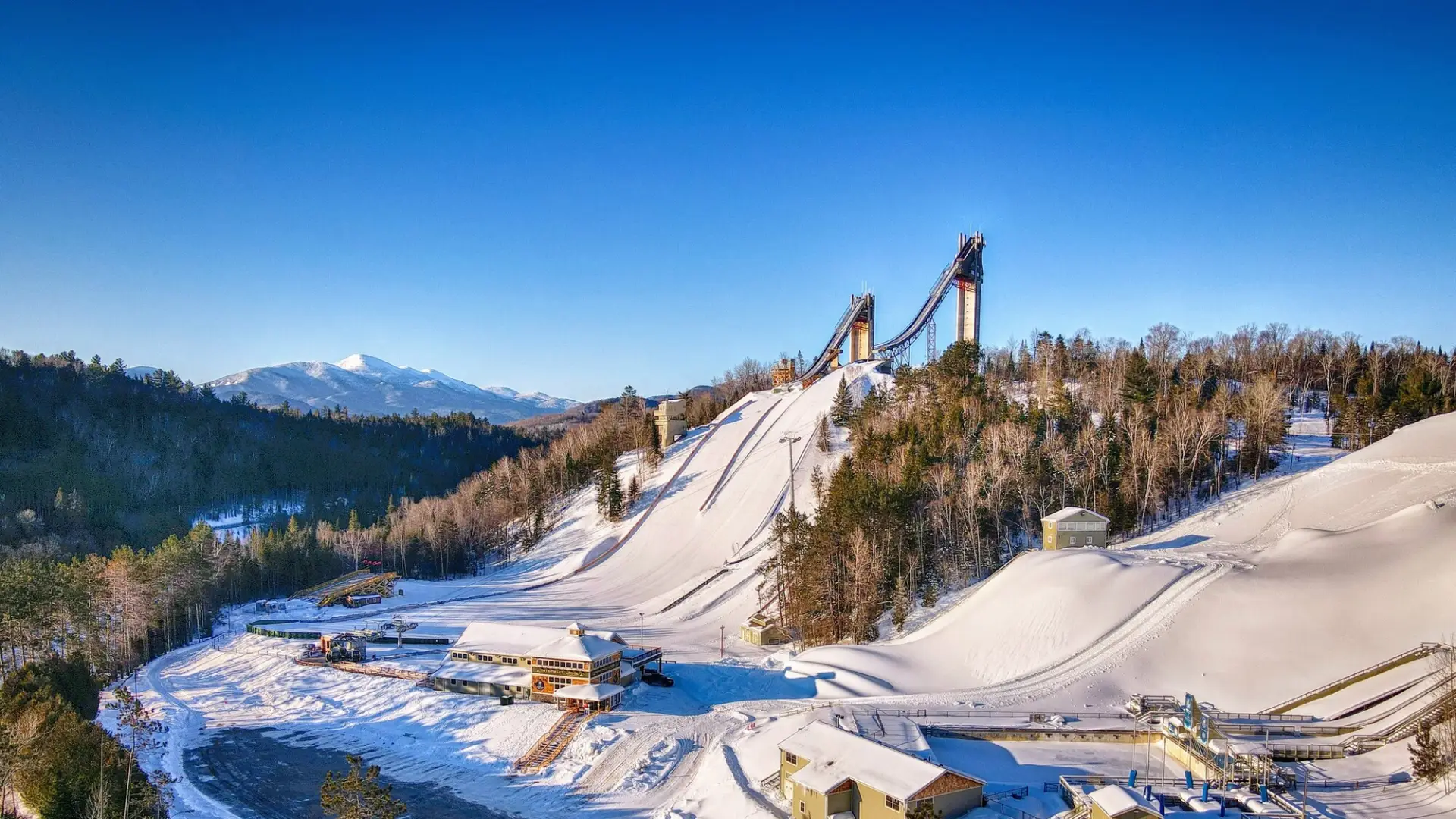 The Olympic Ski Jumps in winter.