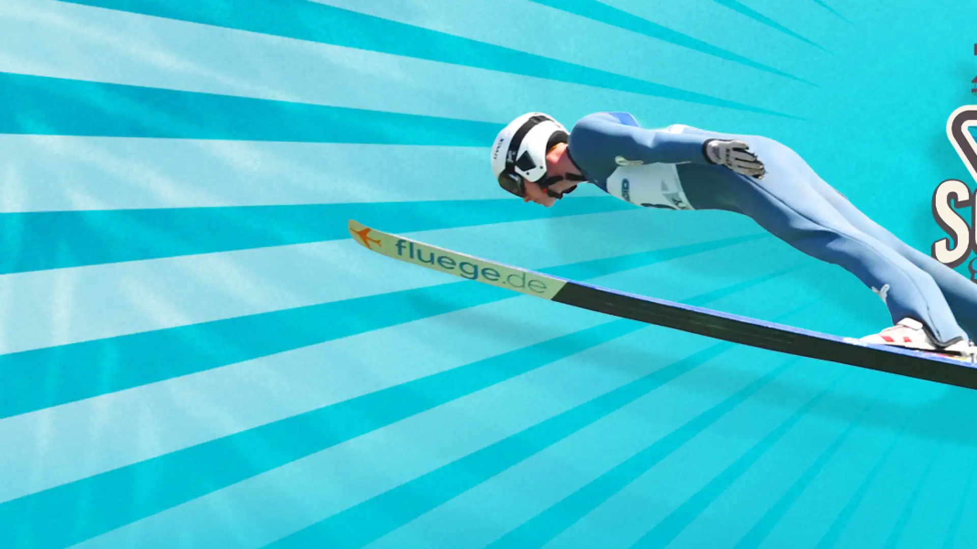 Soaring Saturday promotion graphic with Soaring Saturday logo in upper right corner and a ski jumper in the foreground.