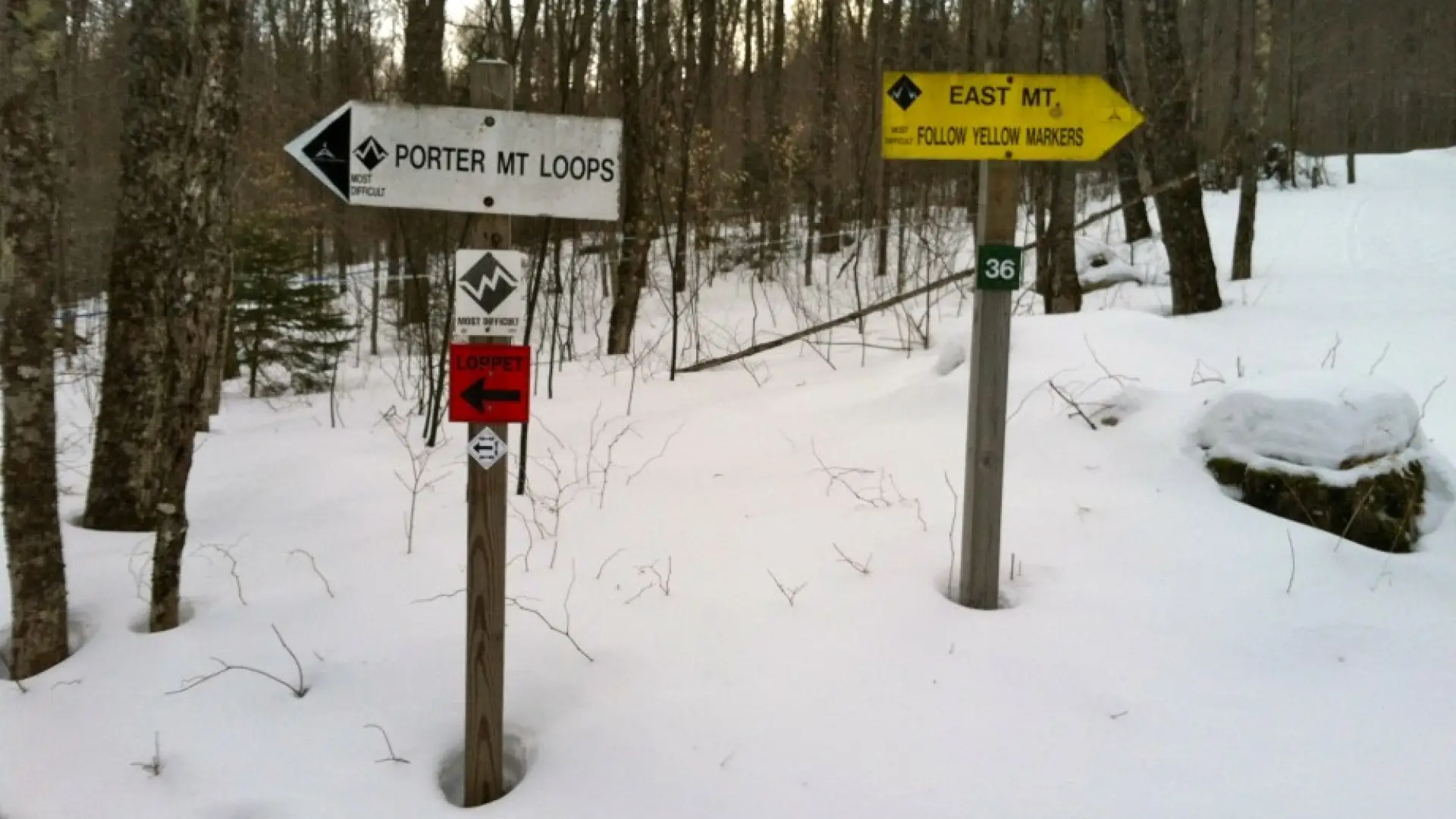 Trail sign indicating the beginning of the Porter Mountain Loops
