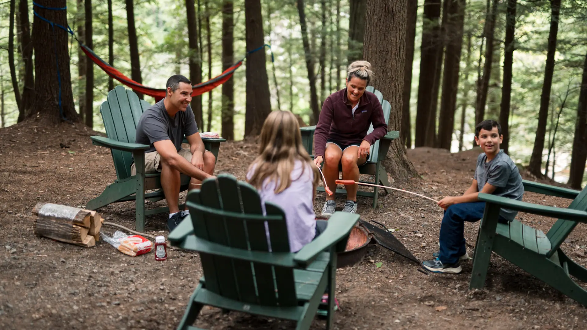 A family camps together 