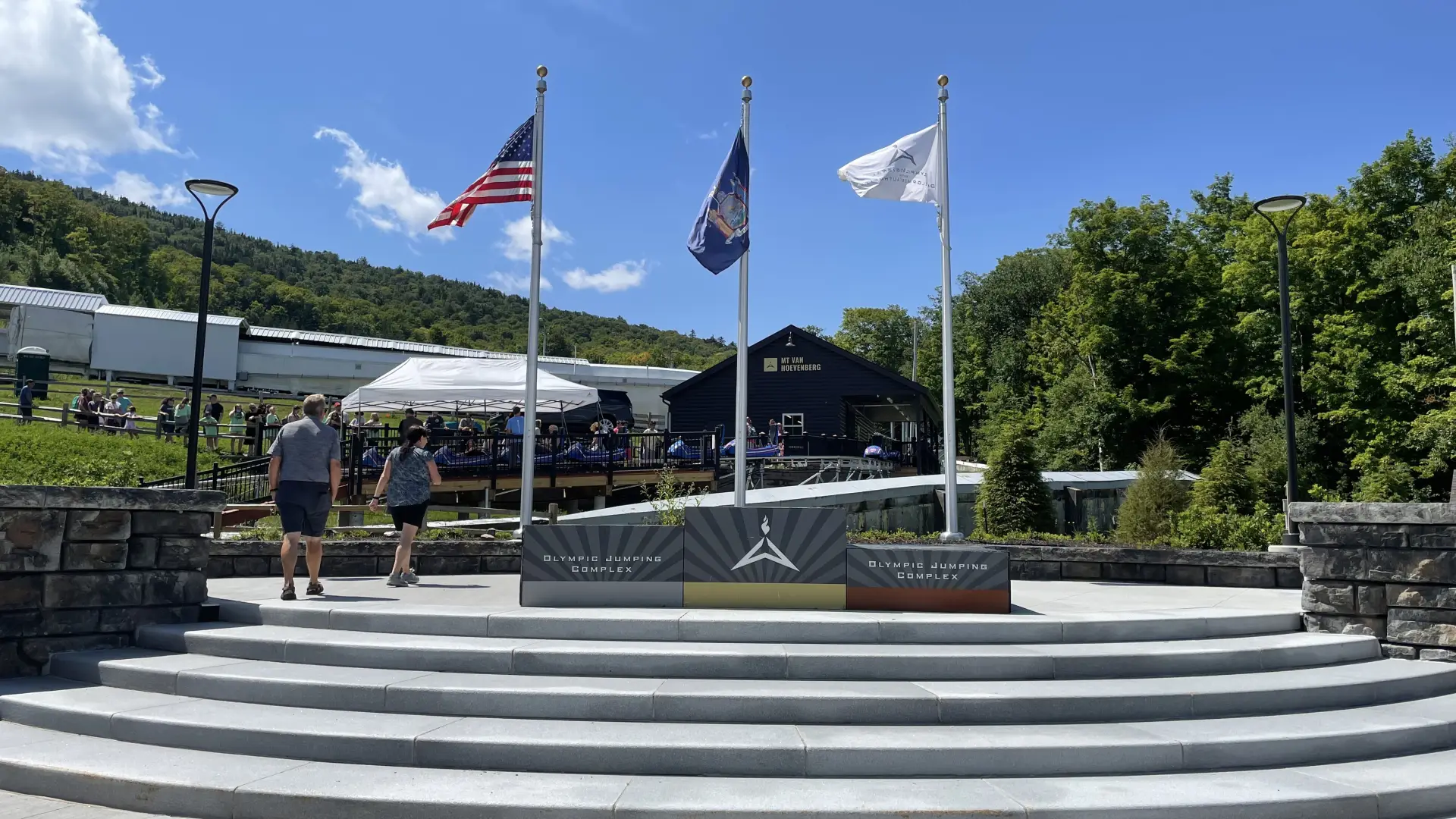 The medal ceremony stand with the Mountain Coaster in the background.