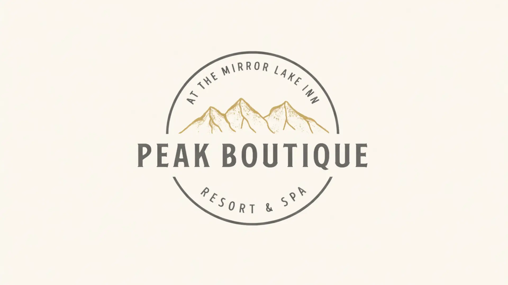 A logo badge split by a mountain and the words Peak Boutique and ringed with At the Mirror Lake Inn Resort and Spa