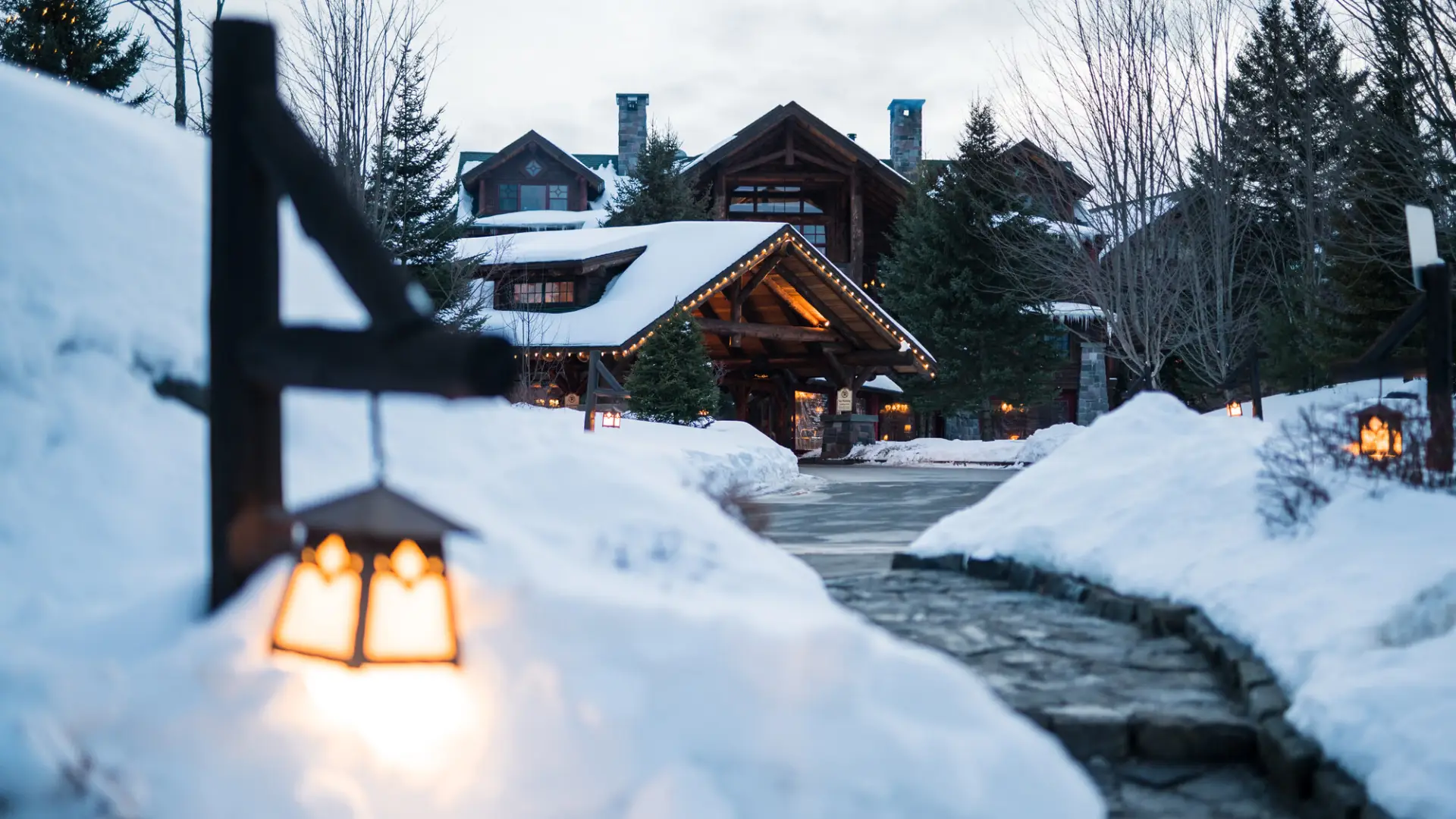 A lodge in the snow.