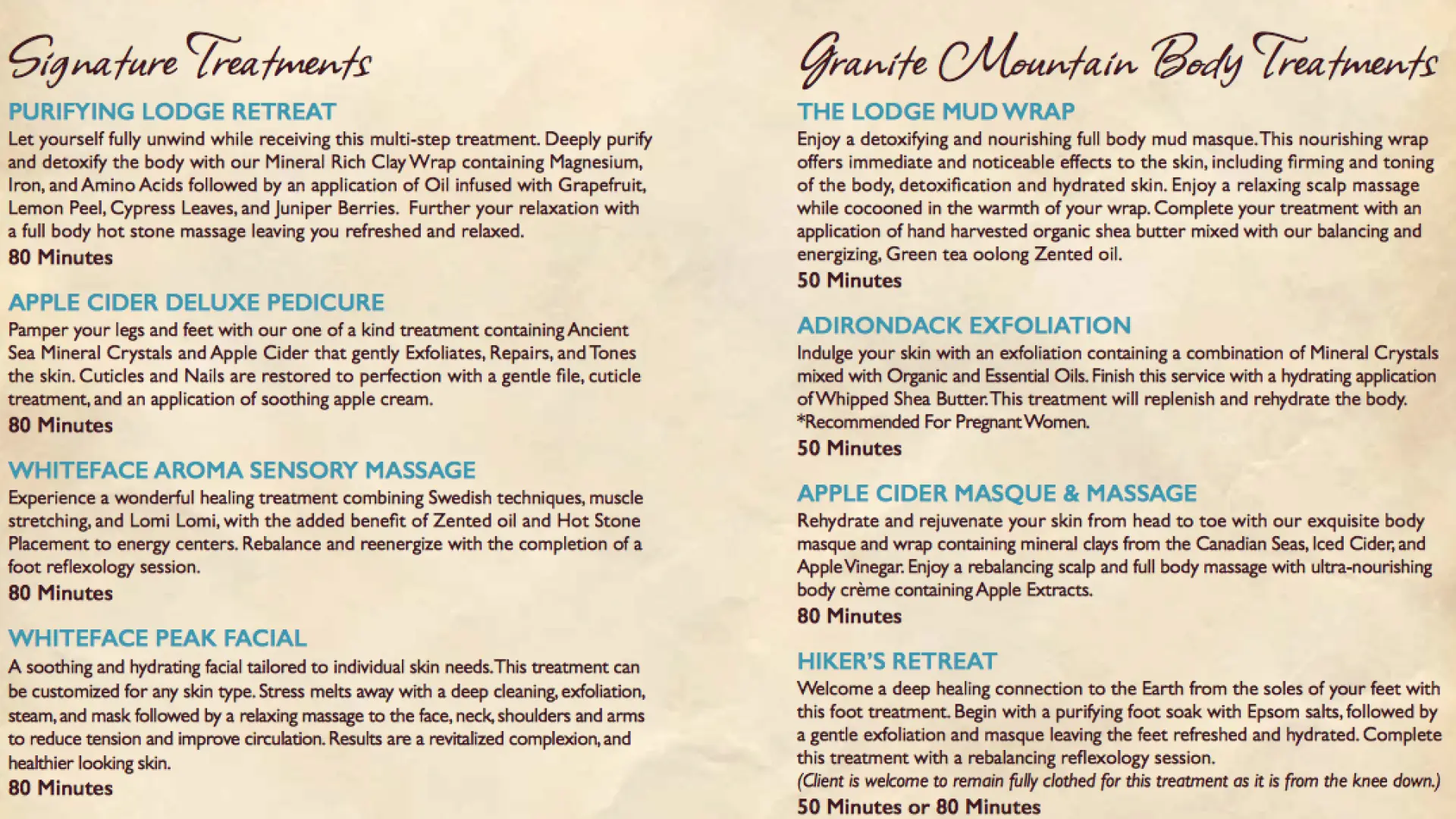 Spa signature treatments