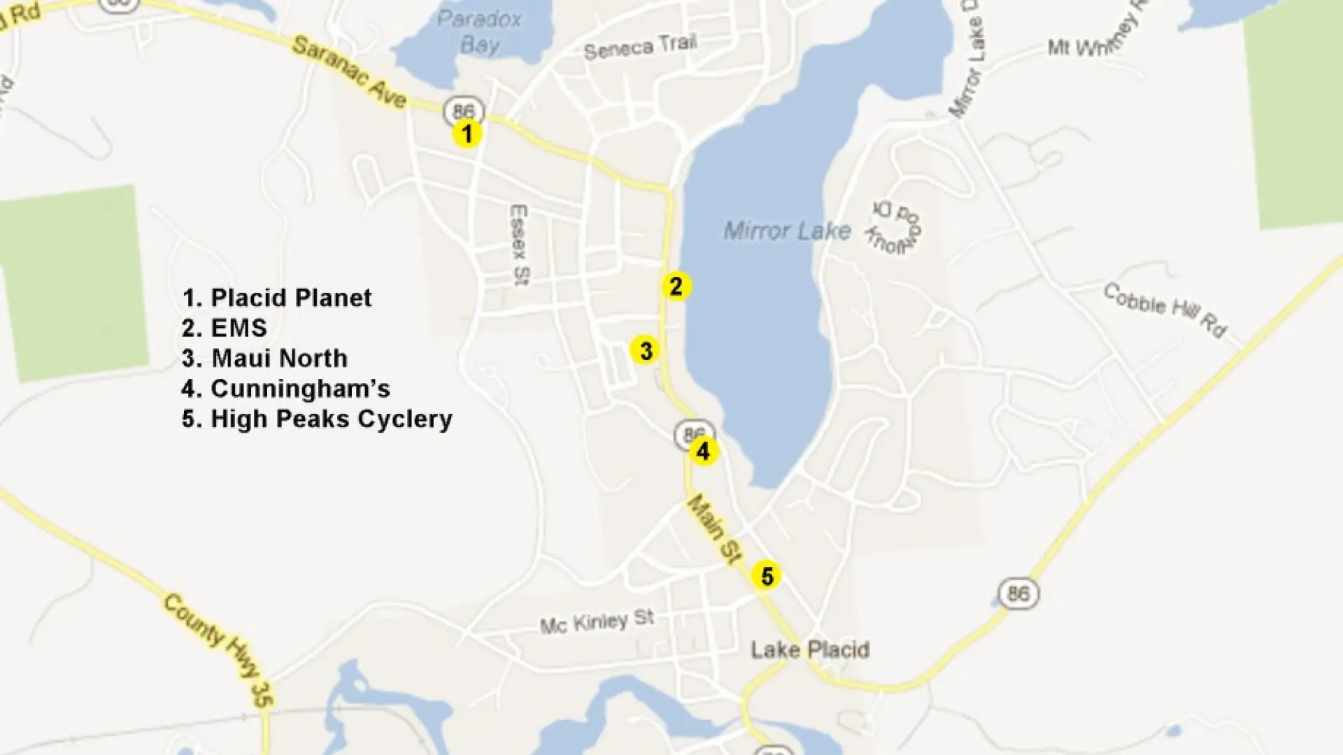 Lake Placid Ski Shop and Tuning Map