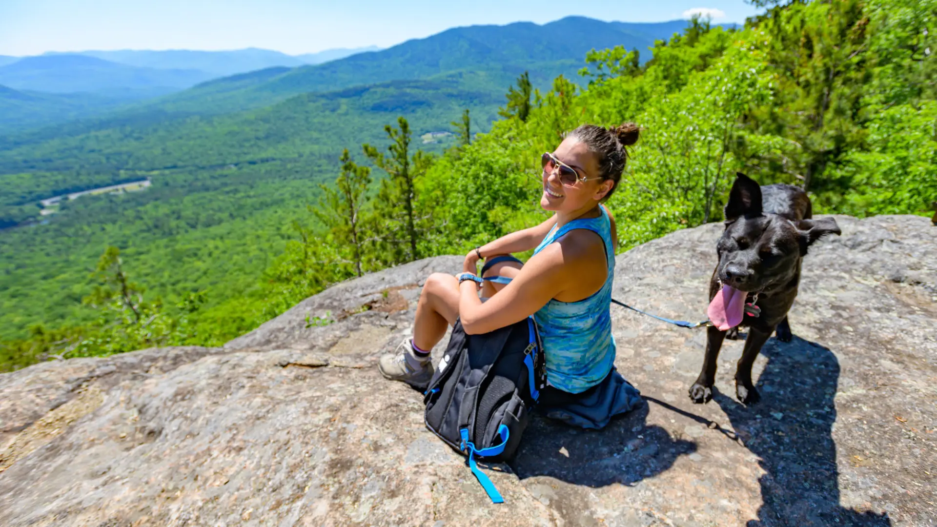 Hiker and dog on Flume Knob