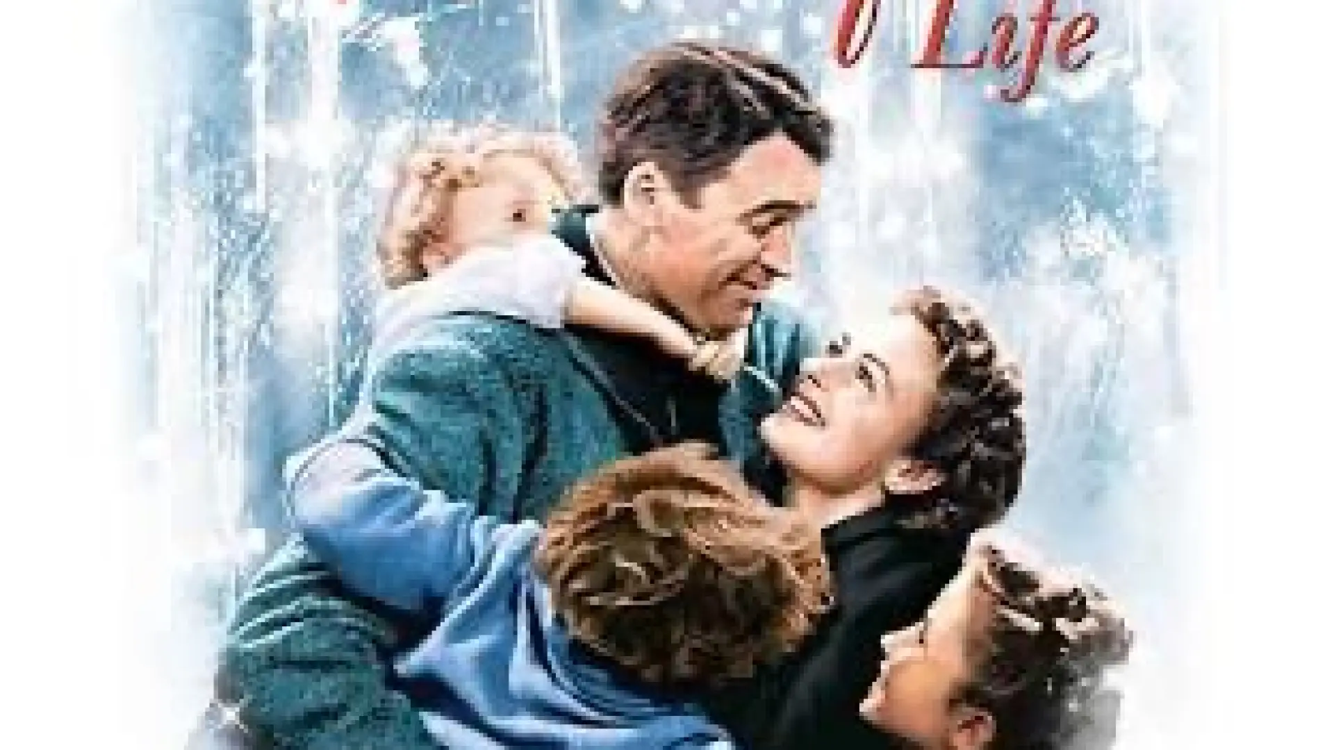 Classic cover of It's a Wonderful Life film with man and woman embracing surrounded by children.