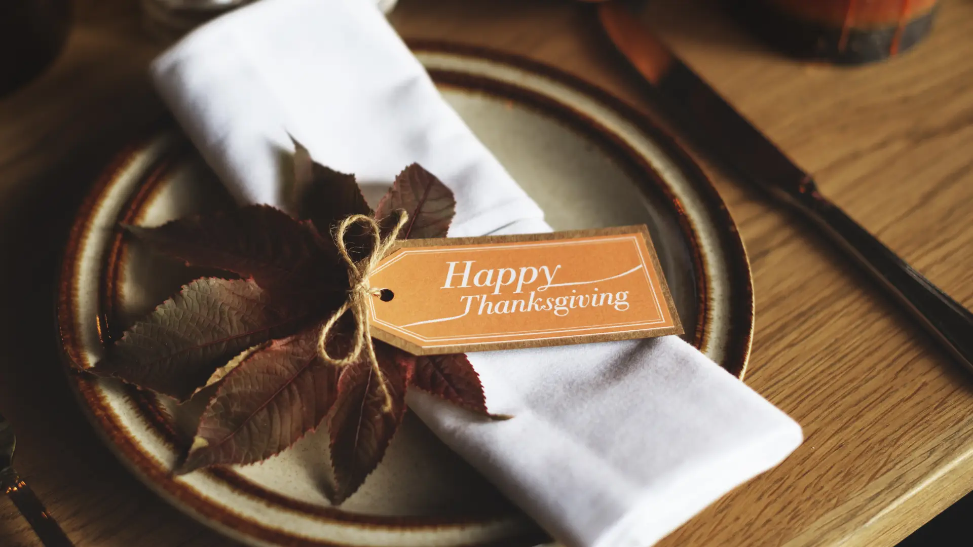 Napkin on plate and place setting for holiday table