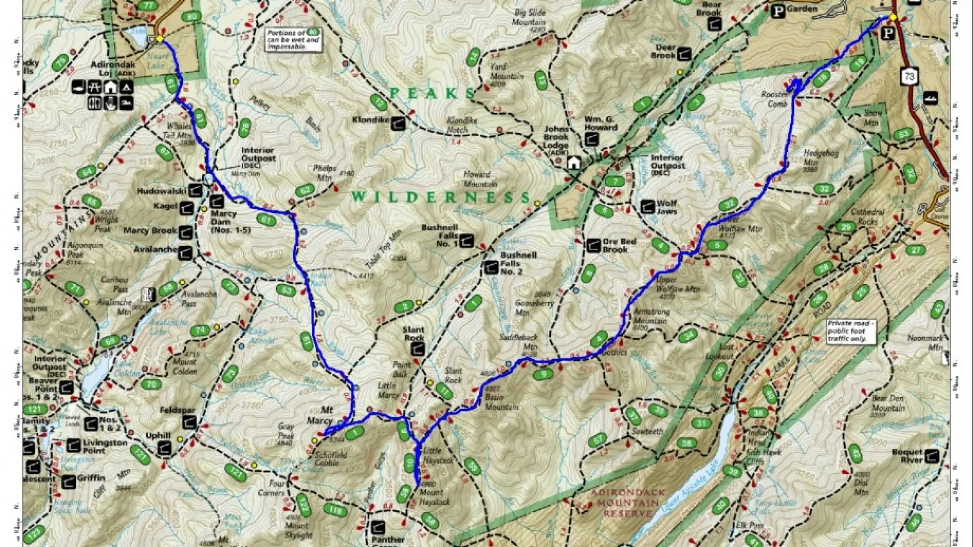 Map of the Great Range Trail as described
