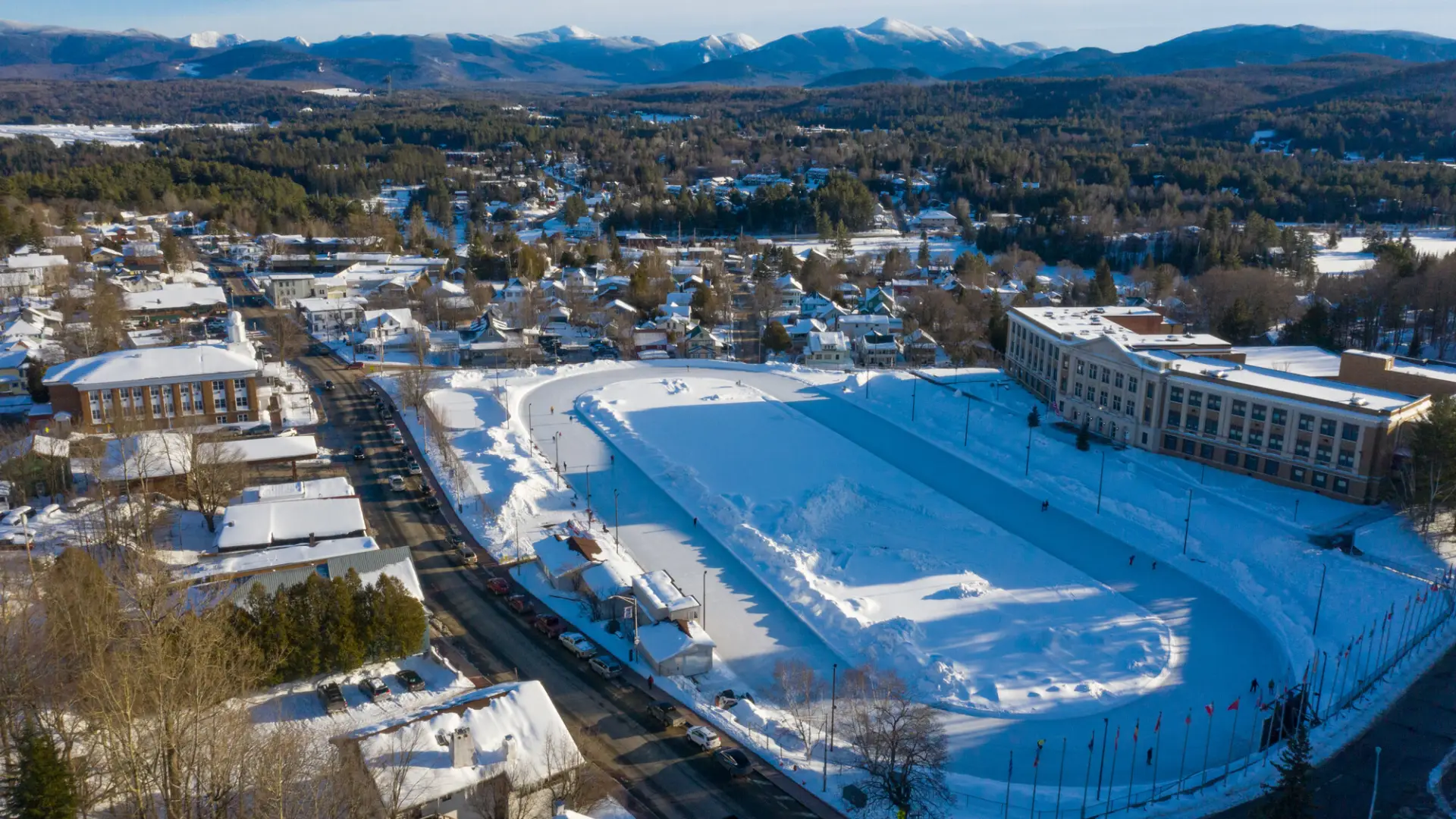 An aerial view of the Olympic skating oval.