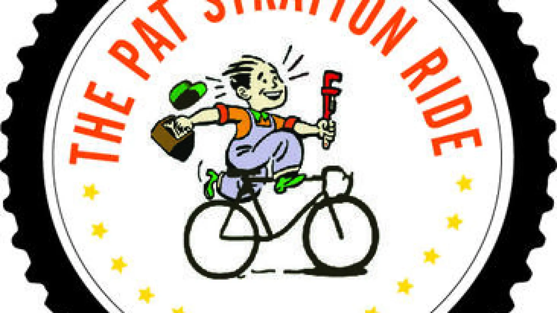 cartoon boy on a bicycle holding a wrench and toolbox