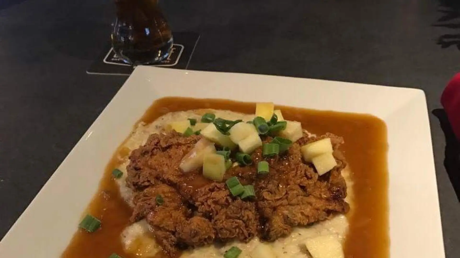 Big Slide Brewery Buttermilk Fried Chicken with Pumpkin Grits. MMMMMMM