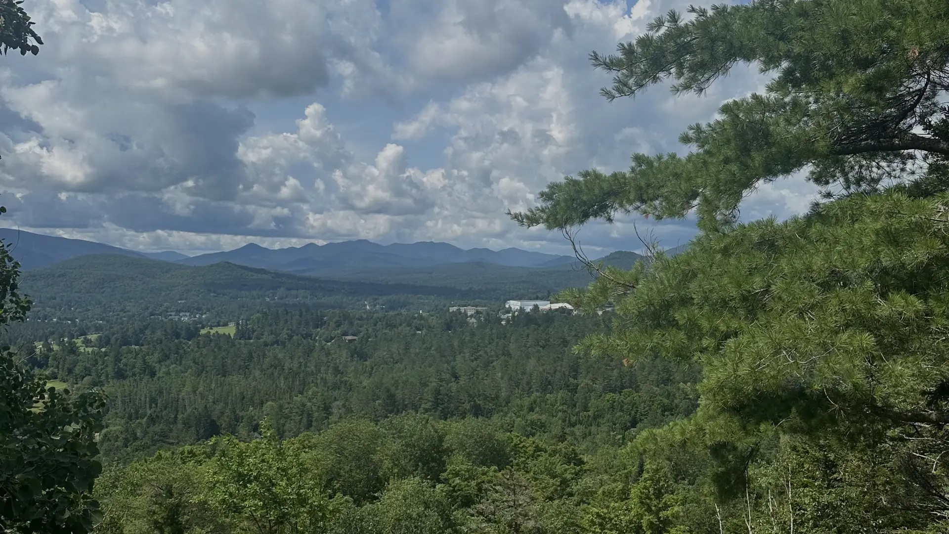 Looking out over the scenic mountain town of Lake Placid from an overlook.