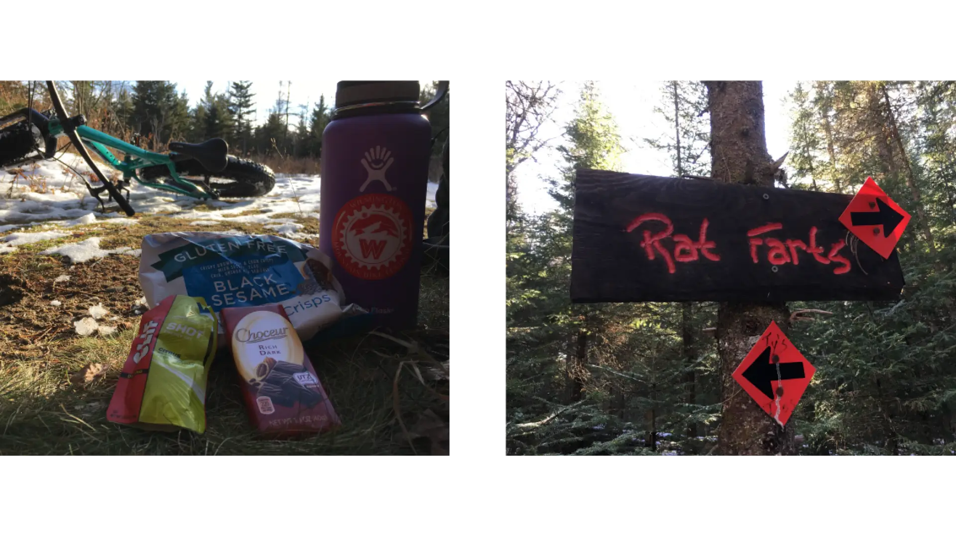 Left - Gotta have some snacks! | Right - My favorite trail