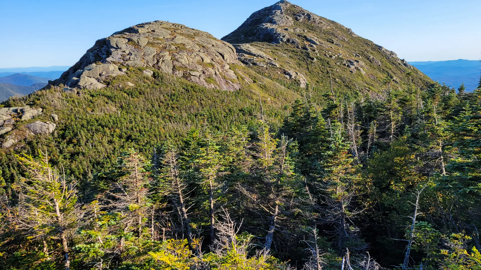 Two rocky summits during sunrise