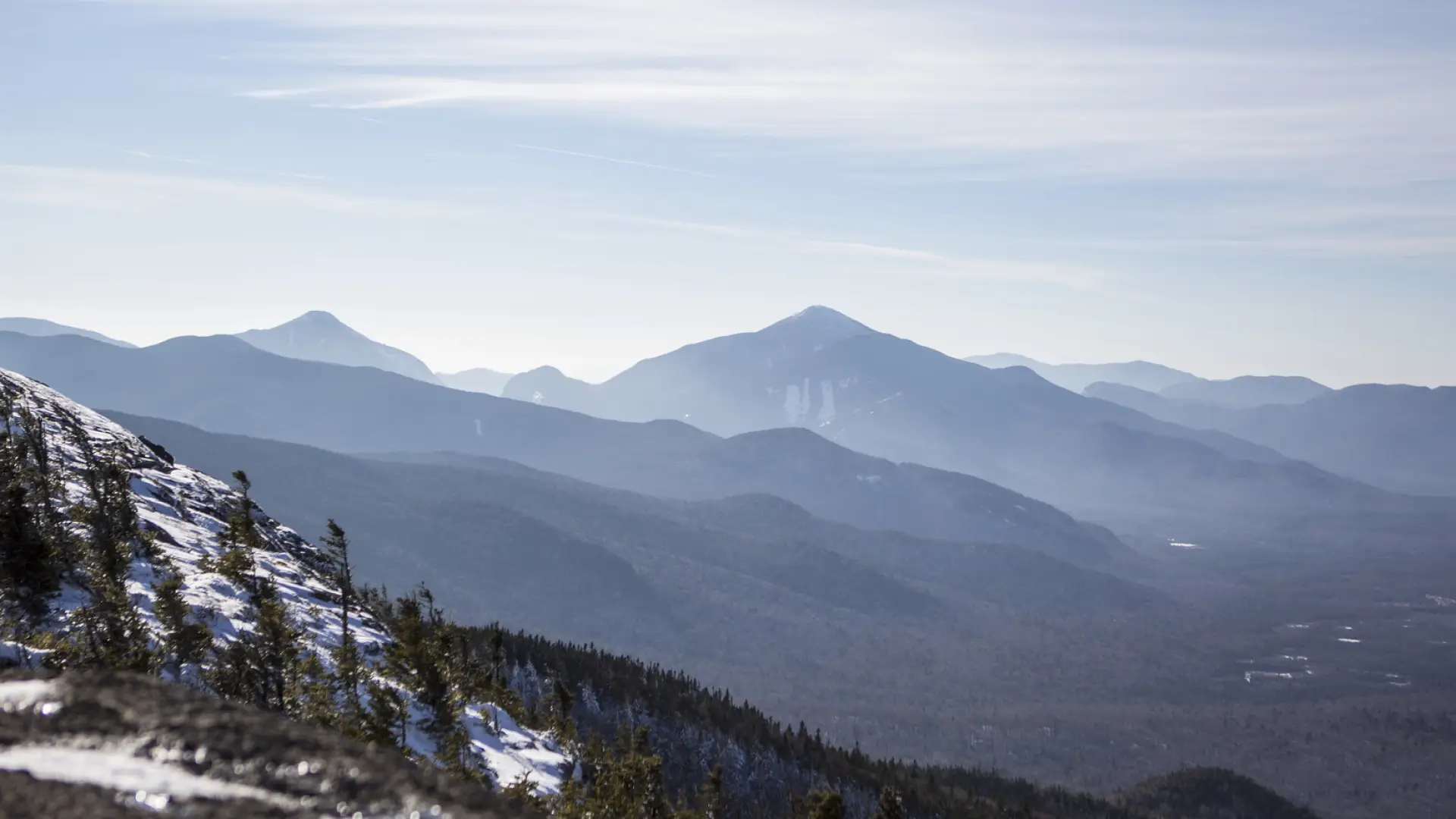 A view of cascade mountain in the winter.
