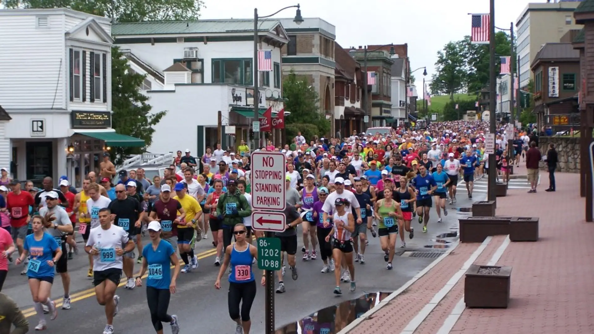 Lake Placid Marathon runners on Main Street