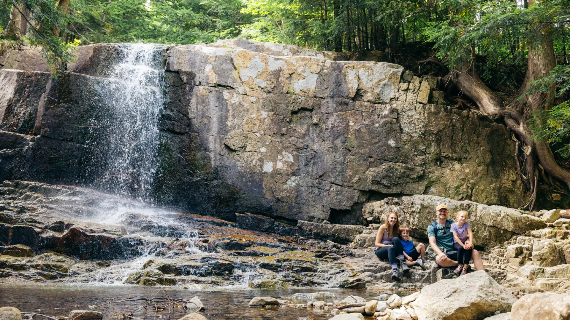 Family at Stag Brook Falls
