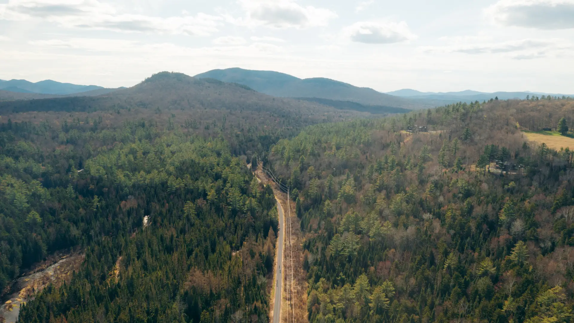 An aerial view of the Adirondack Rail Trail in the spring.