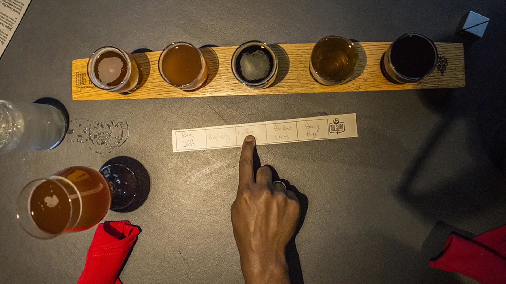A closer look at Big Slide Brewery's beer sampler.