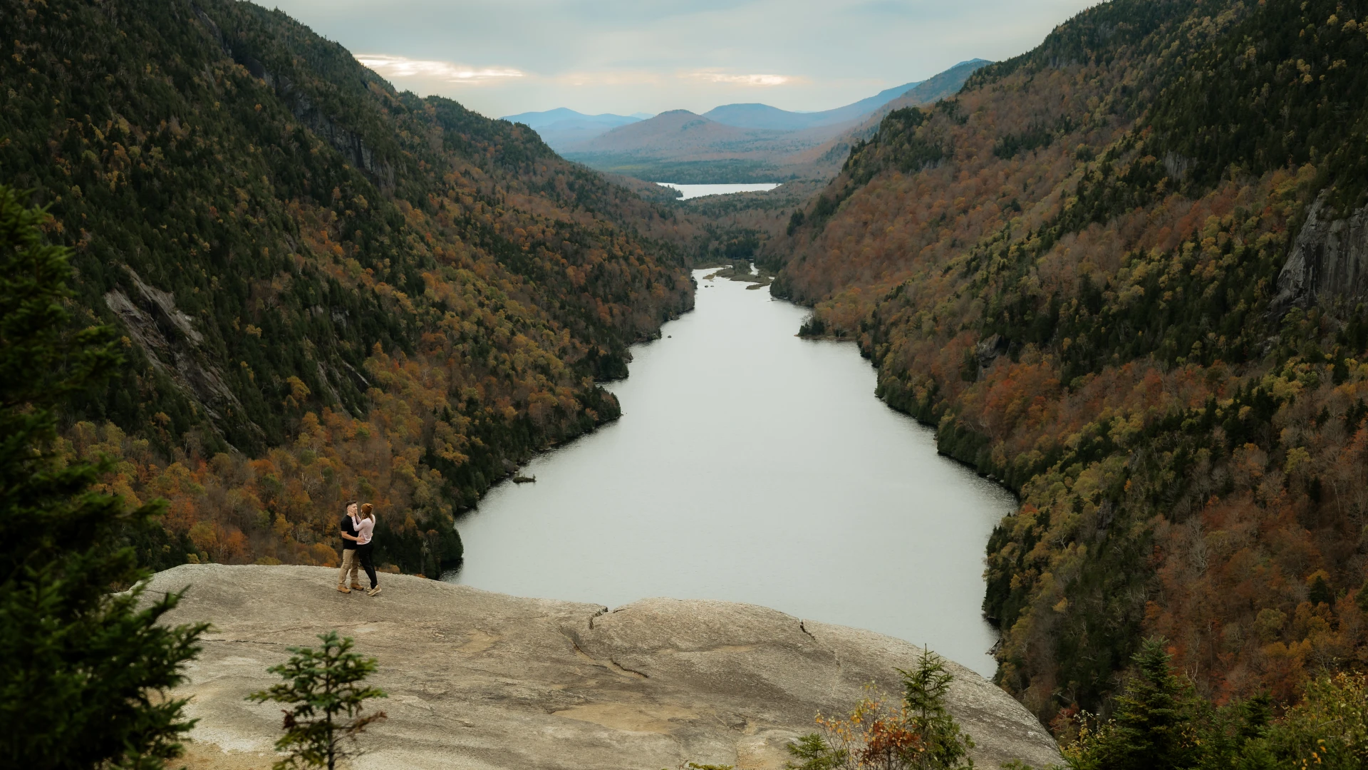 Looking out at a lake between two mountains