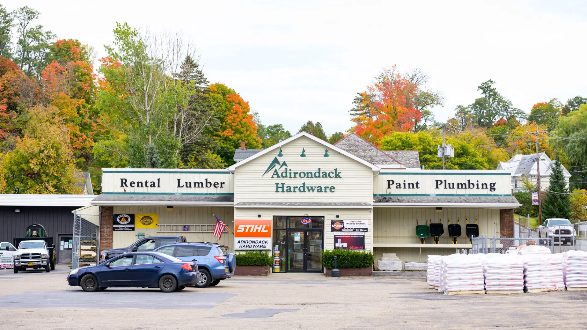 An Adirondack hardware store pictured in the fall.