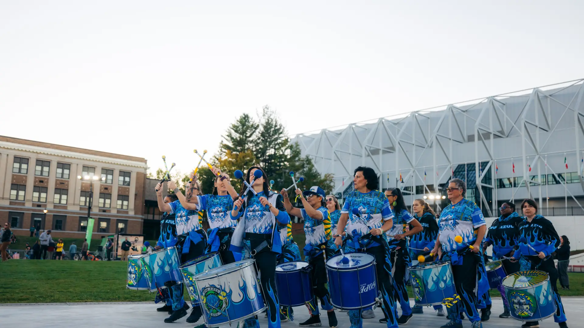 Soma Beats drum line performs on Olympic Oval in Lake Placid