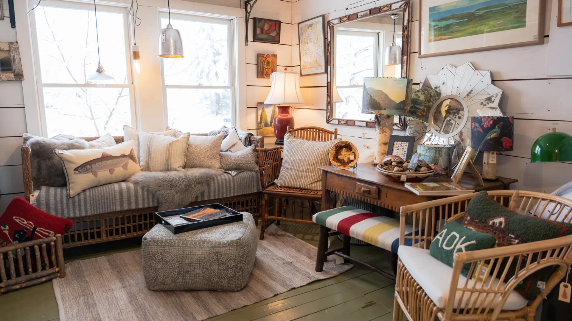 Furniture, decor, and other items for sale inside the Birch Store.