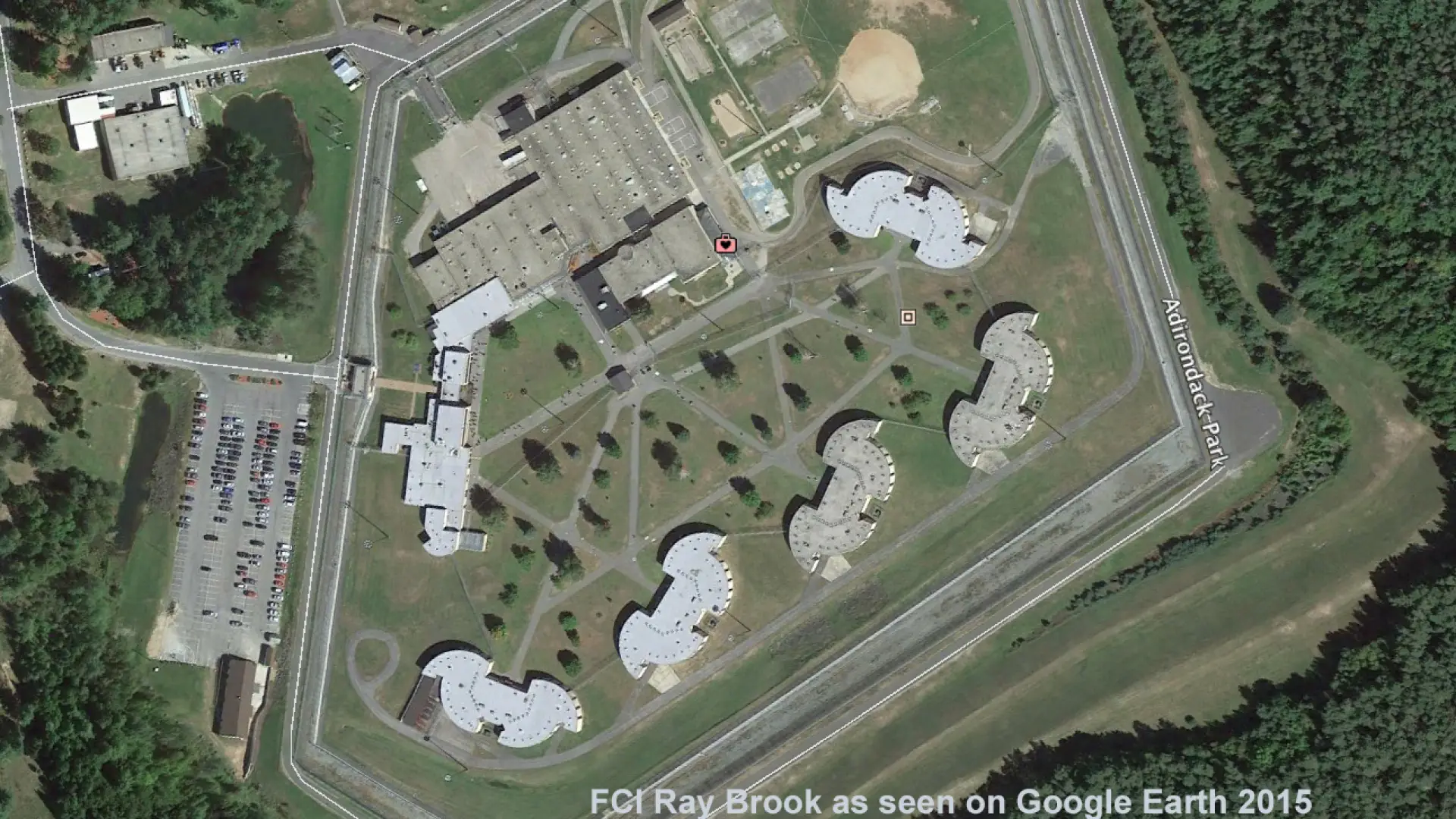 Satellite view of FCI Ray Brook from 2015
