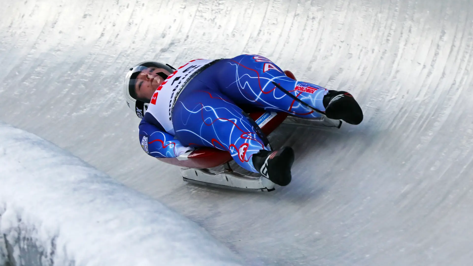 Ashley races down the luge track at the Jr. World Championship