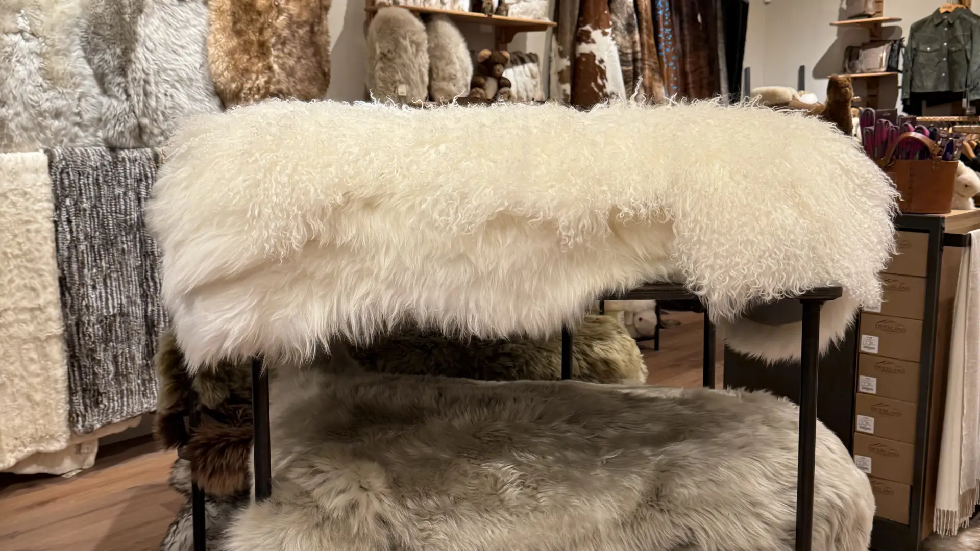 Sheep skins on display at Overland Lake Placid.