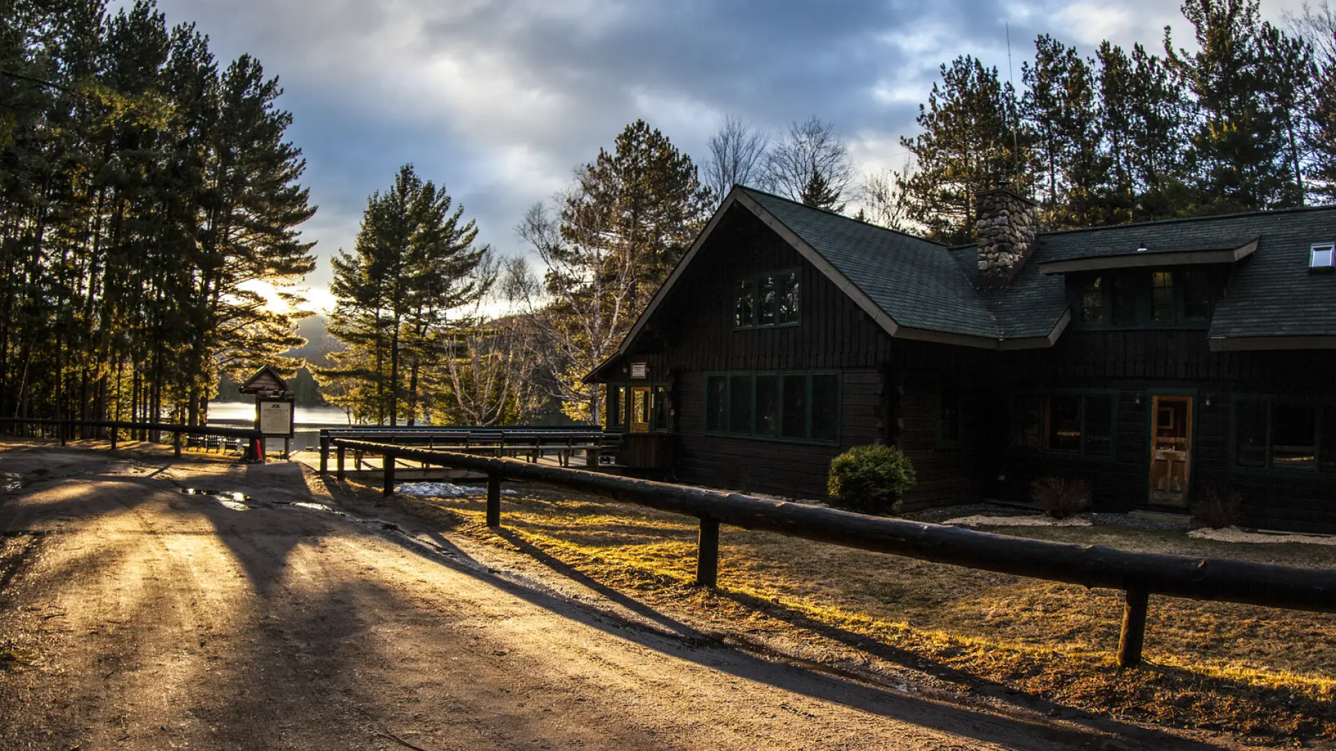 Adirondack Loj exterior in spring