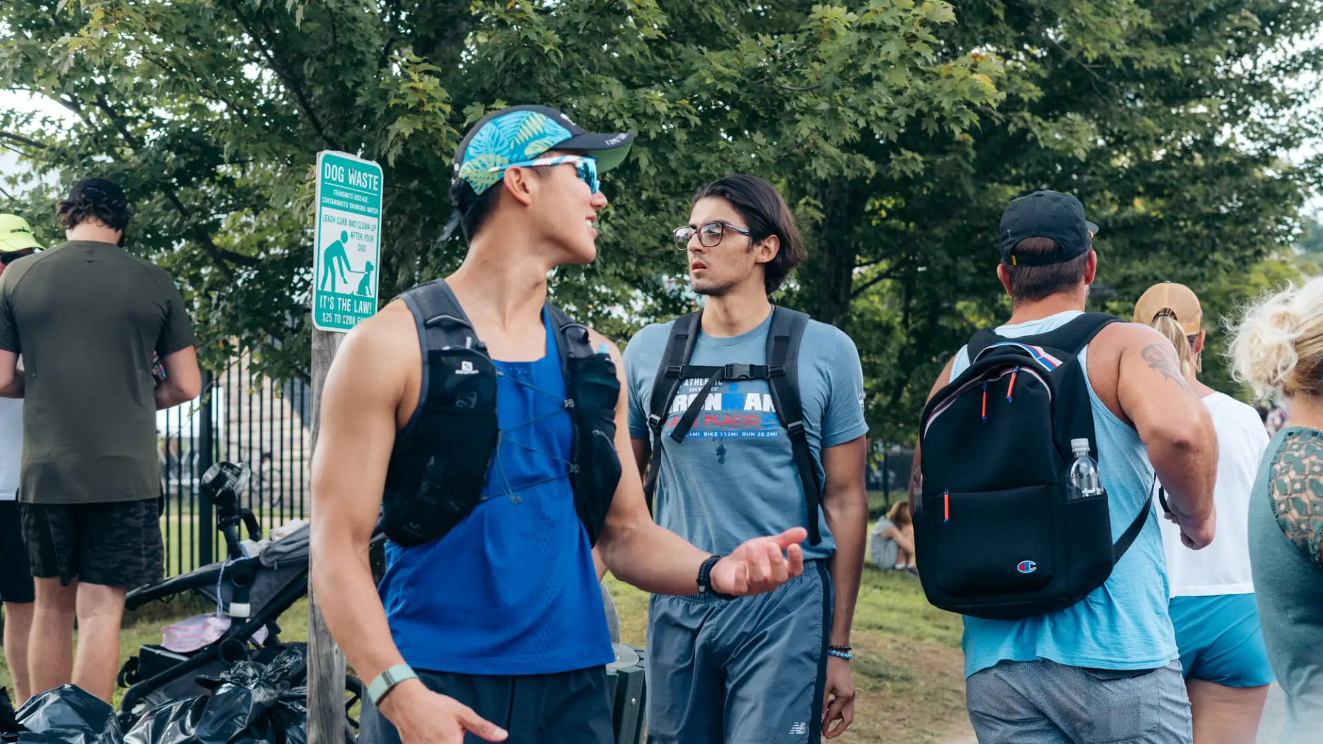 A group of runners meet before a race.