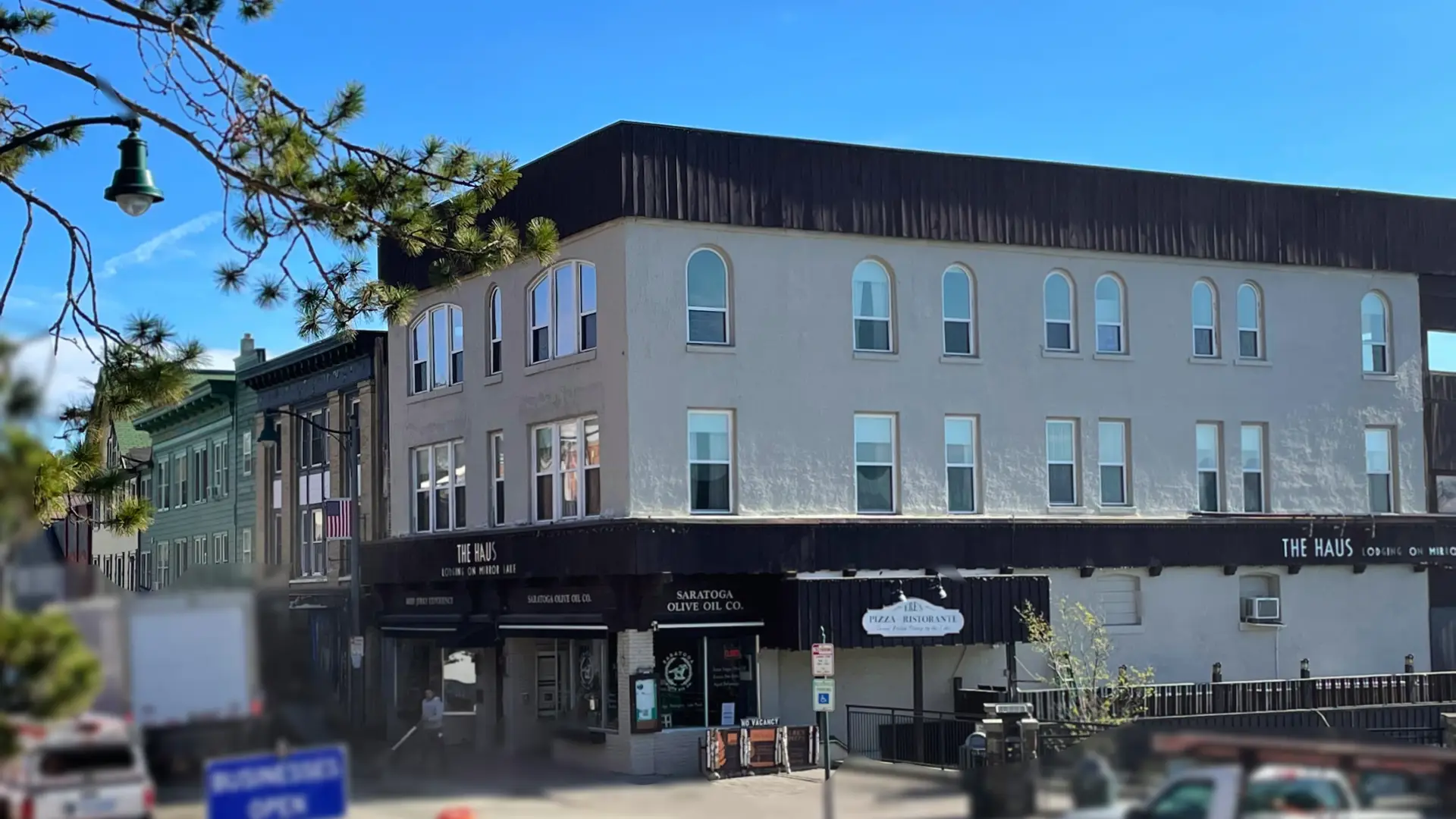 Exterior photo of the Merriam building on Lake Placid's Main Street.